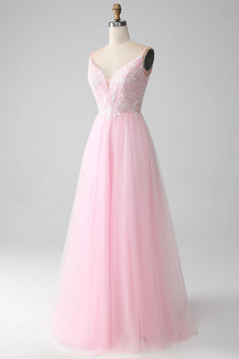 Amzcw Light Pink A-Line Spaghetti Straps Sequins Prom Dress with Beading prom dresses shops