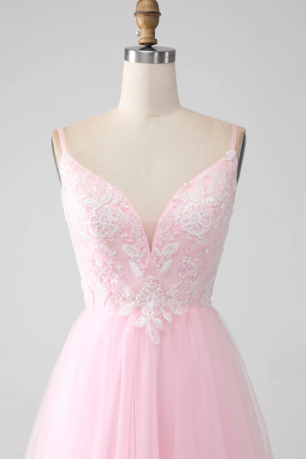 Amzcw Light Pink A-Line Spaghetti Straps Sequins Prom Dress with Beading prom dresses shops