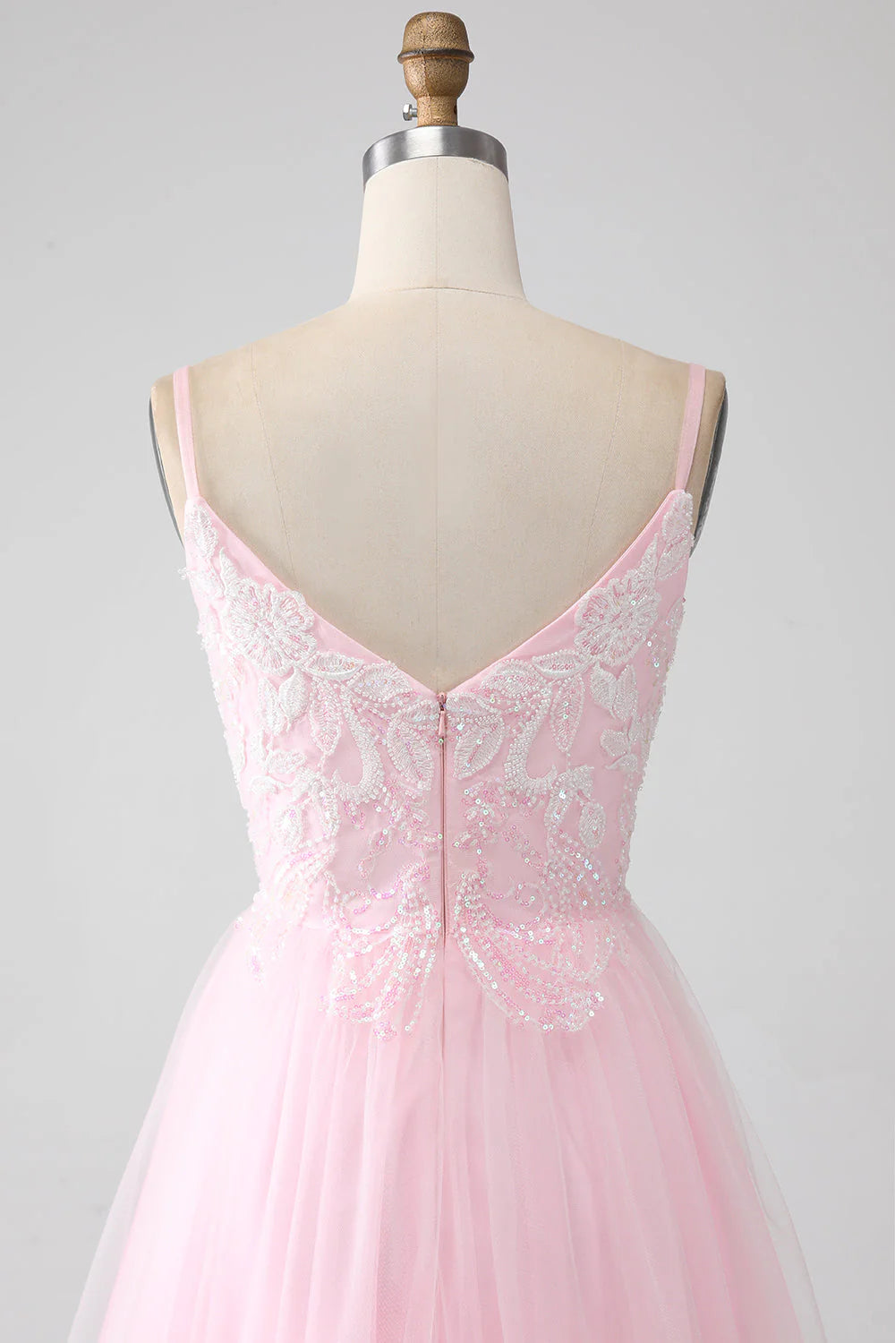 Amzcw Light Pink A-Line Spaghetti Straps Sequins Prom Dress with Beading prom dresses shops