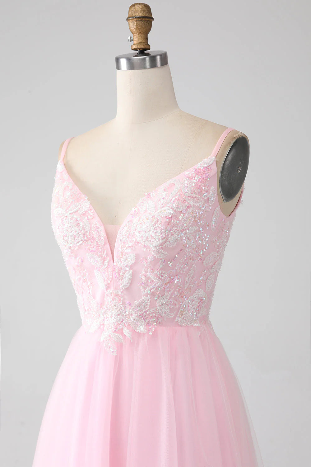 Amzcw Light Pink A-Line Spaghetti Straps Sequins Prom Dress with Beading prom dresses shops