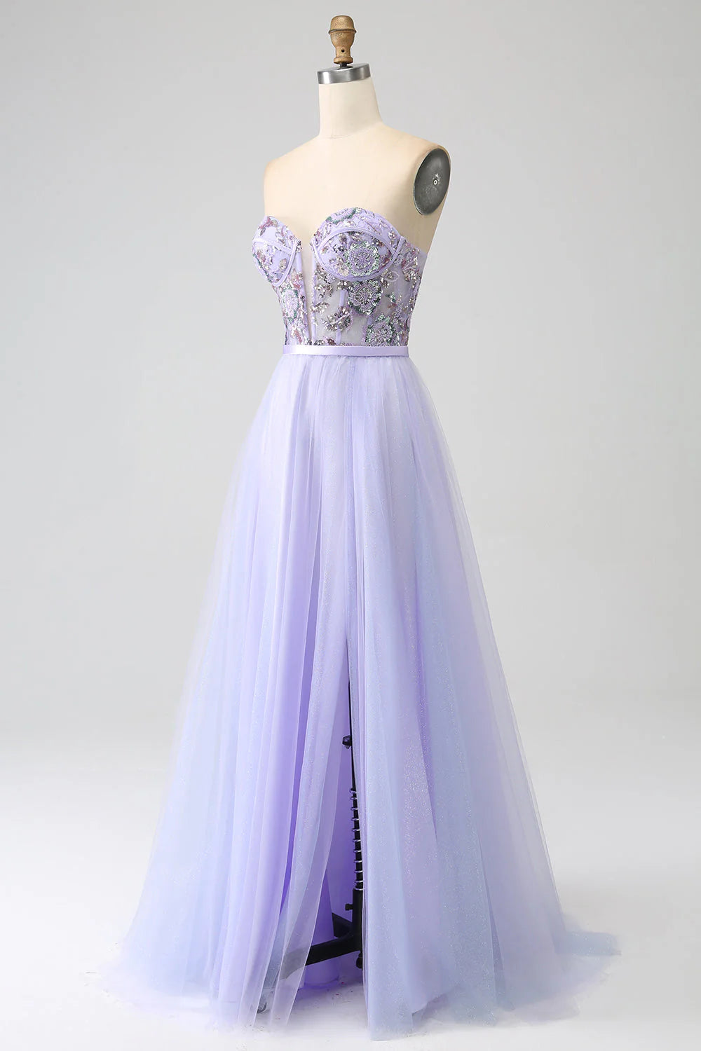 Amzcw Lilac A Line Tulle Sparkly Sequin Corset Prom Dress with Slit prom dresses shops