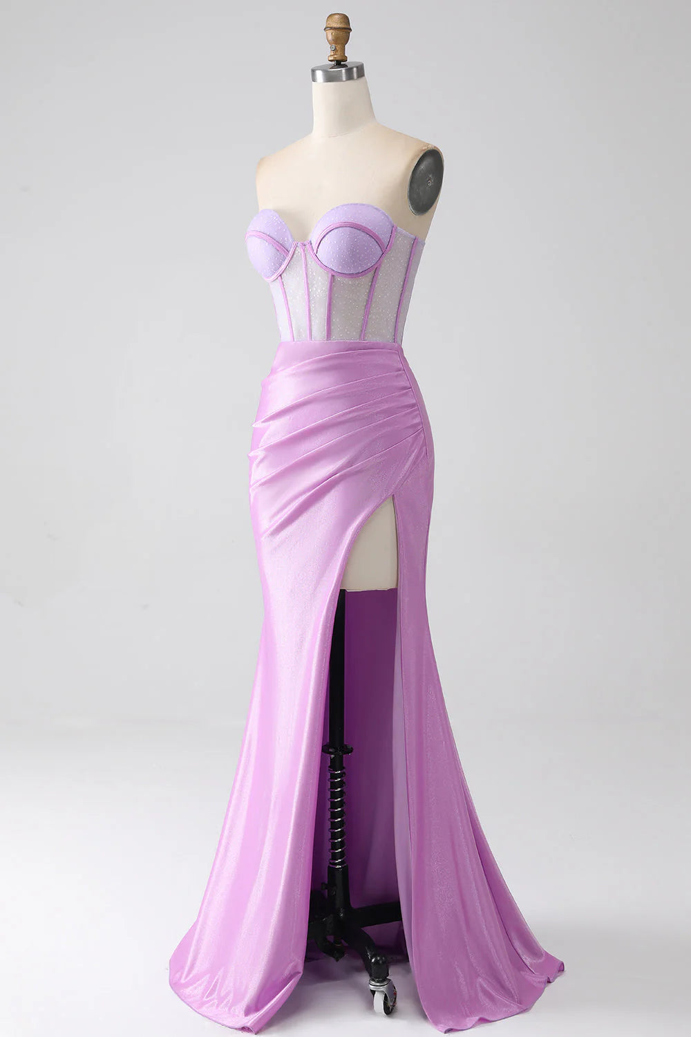Amzcw Lilac Mermaid Sweetheart Strapless Pleated Corset Prom Dress with Slit prom dresses shops