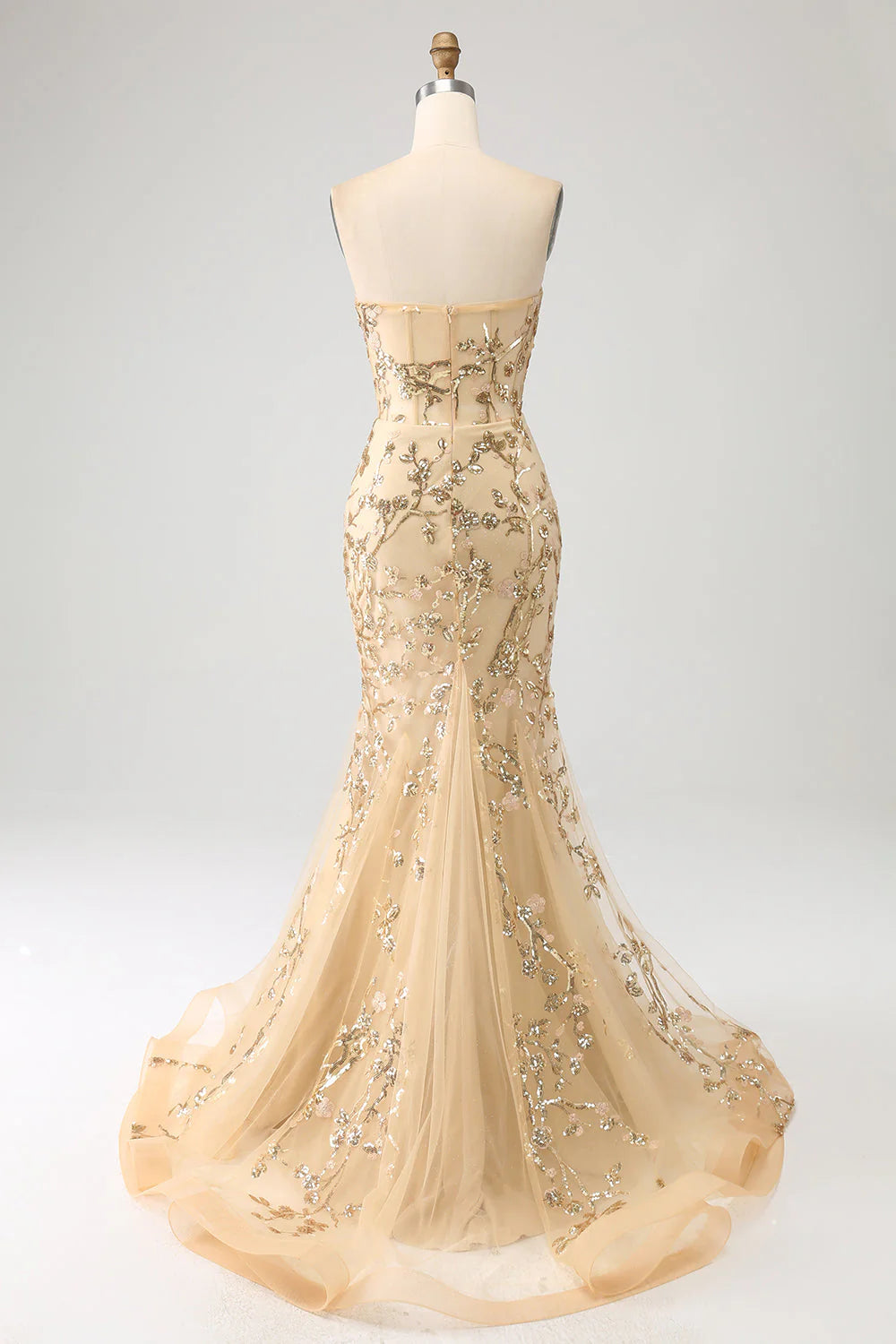 Amzcw Champagne Mermaid Strapless Sparkly Sequins Corset Prom Dress prom dresses shops