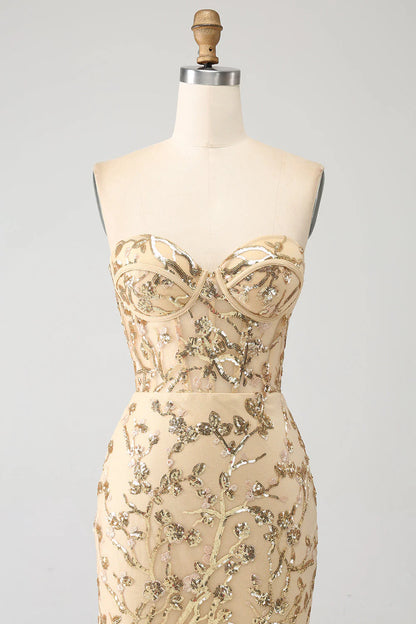 Amzcw Champagne Mermaid Strapless Sparkly Sequins Corset Prom Dress prom dresses shops