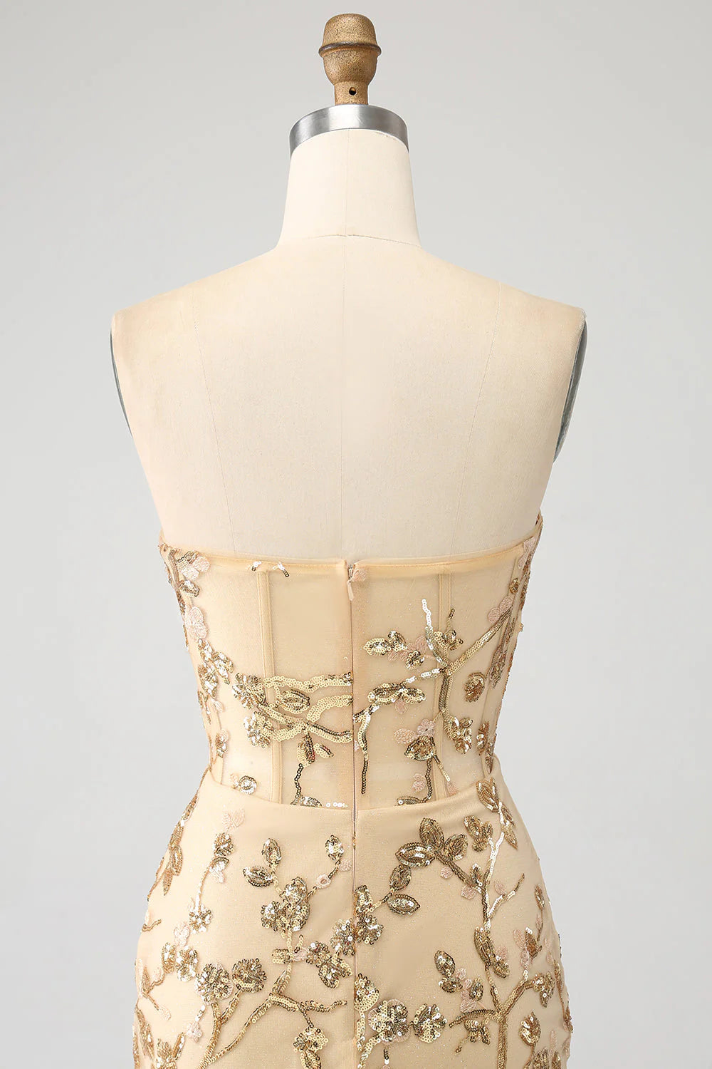 Amzcw Champagne Mermaid Strapless Sparkly Sequins Corset Prom Dress prom dresses shops