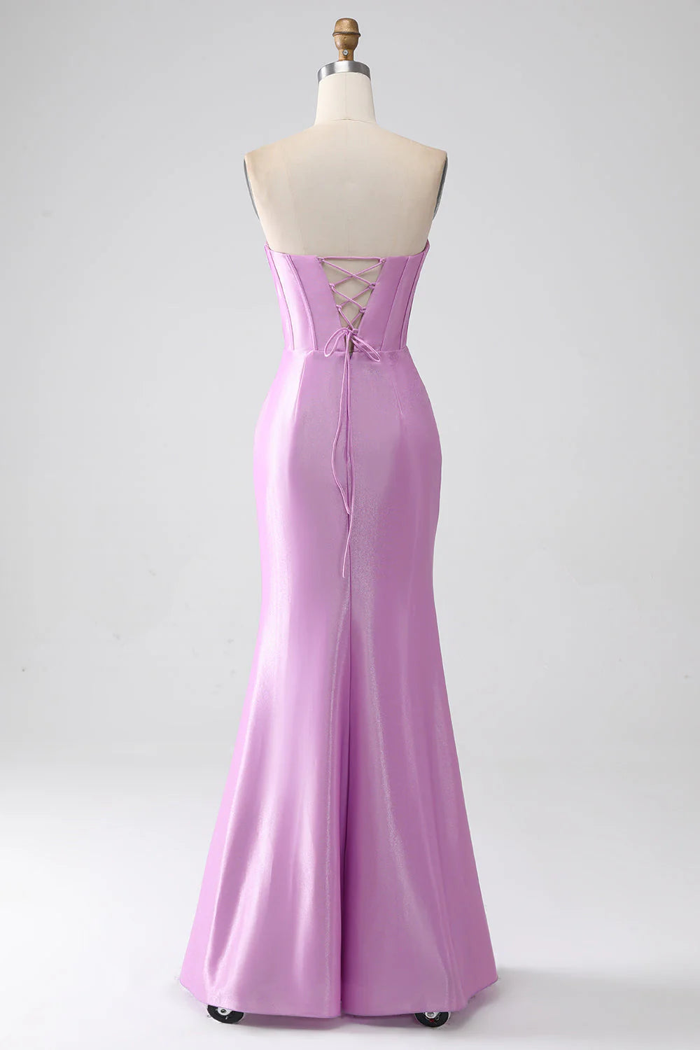 Amzcw Purple Mermaid Strapless Corset Pleated Prom Dress with Slit