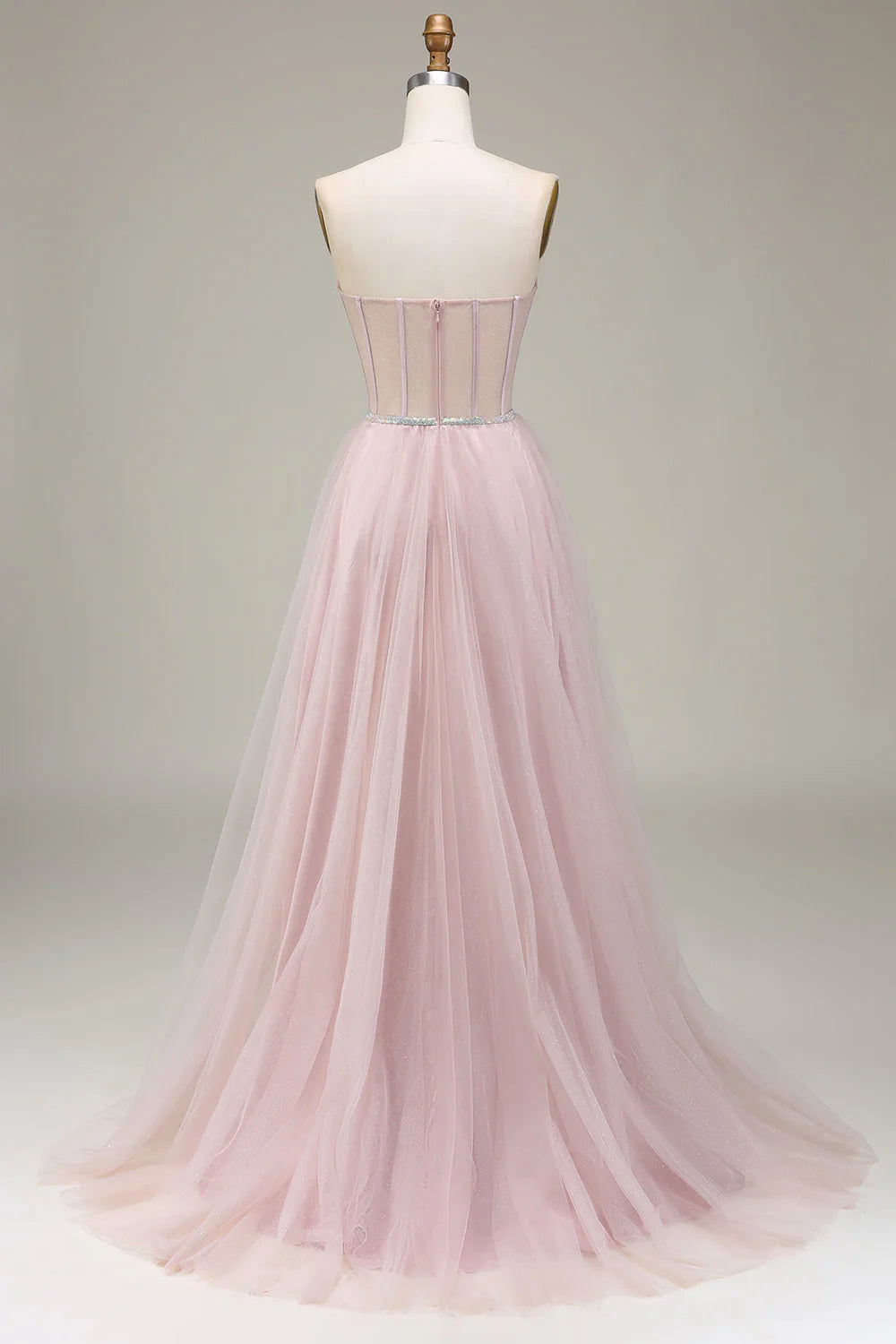 Amzcw Light Pink A-Line Sweetheart Tulle Corset Long Prom Dress prom clothing