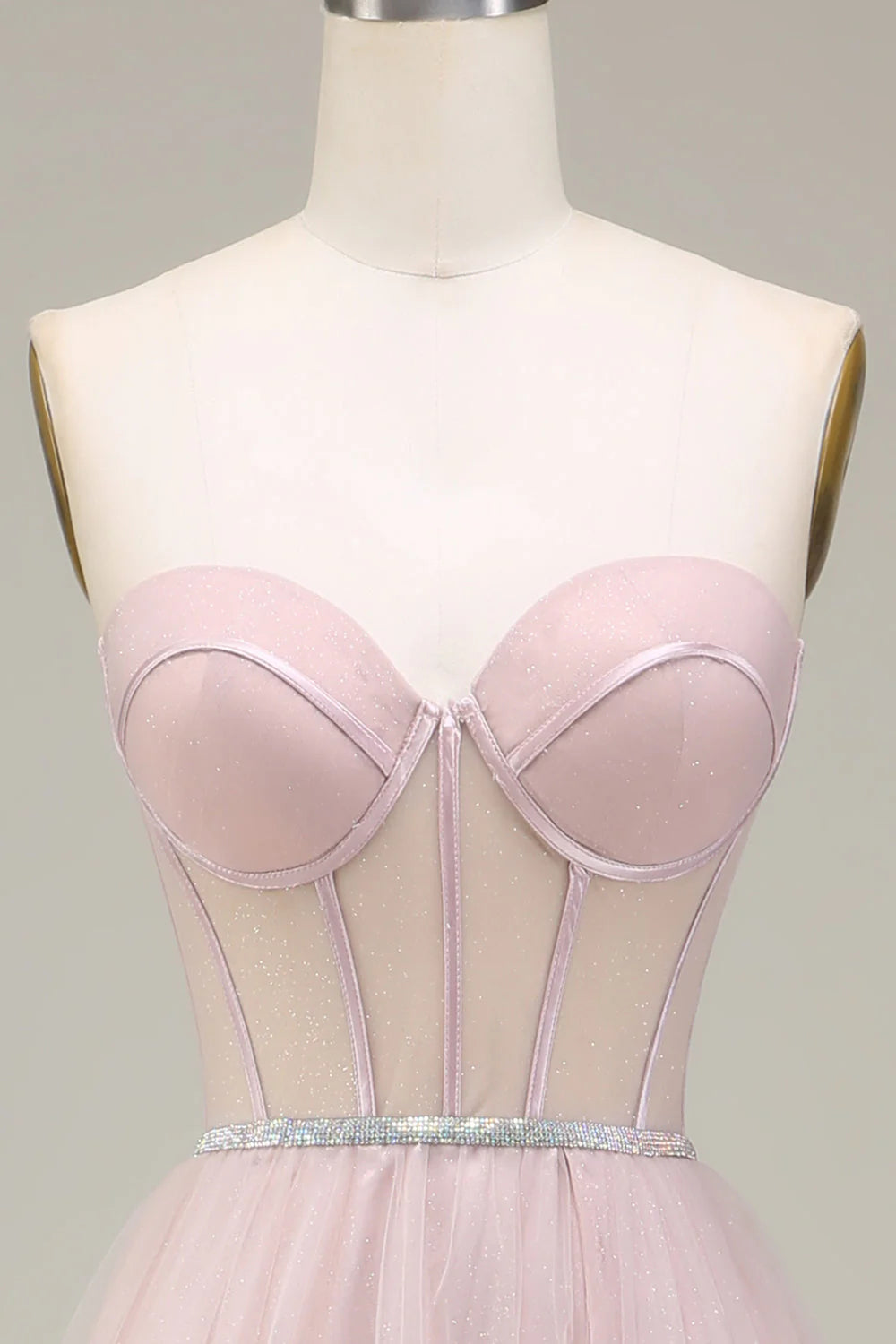 Amzcw Light Pink A-Line Sweetheart Tulle Corset Long Prom Dress prom clothing