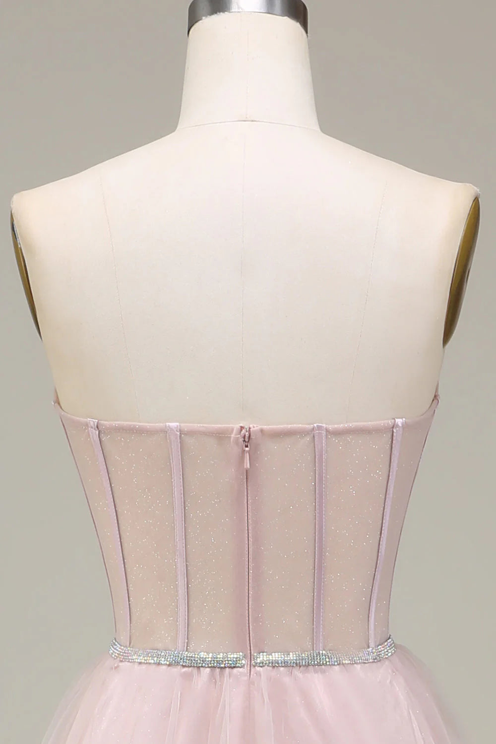 Amzcw Light Pink A-Line Sweetheart Tulle Corset Long Prom Dress prom clothing