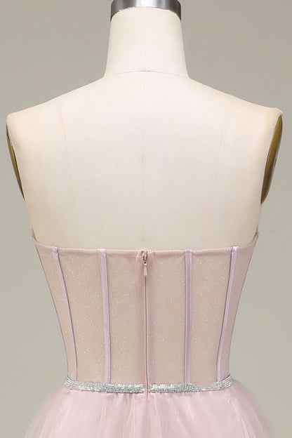 Amzcw Light Pink A-Line Sweetheart Tulle Corset Long Prom Dress prom clothing