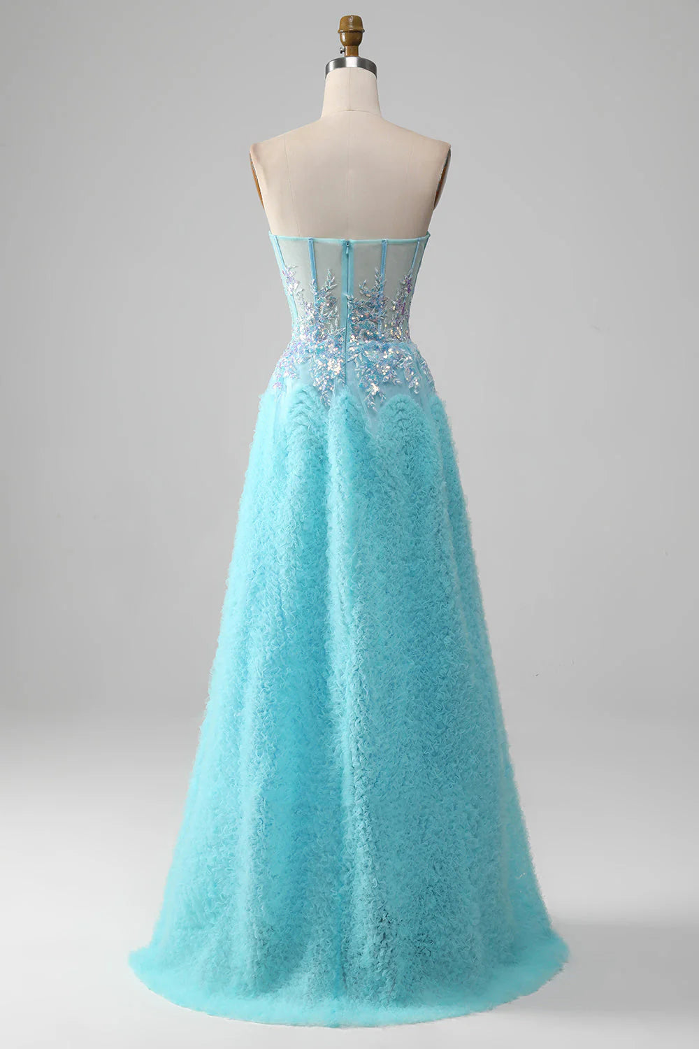 Amzcw Sky Blue A-Line Sweetheart Sparkly Sequin Corset Prom Dress with Appliques prom clothing