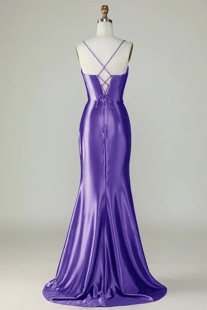 Amzcw Purple Mermaid Spaghetti Straps Long Prom Dress With Slit prom dresses shops