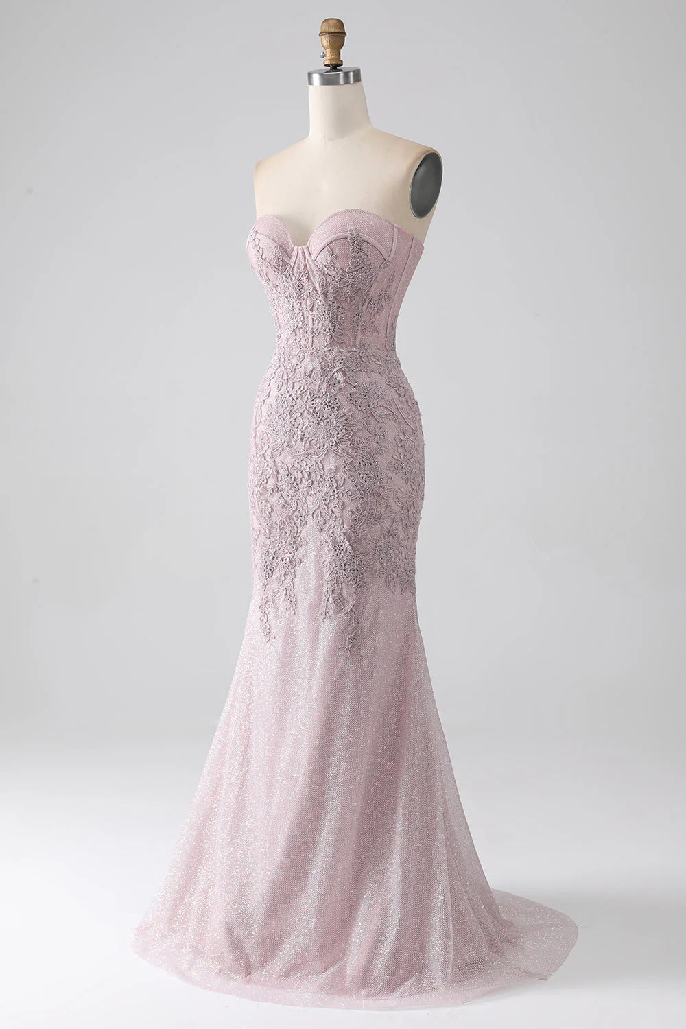 Amzcw Sparkly Strapless Mermaid Sweetheart Corset Prom Dress with Appliques prom dresses with long sleeves