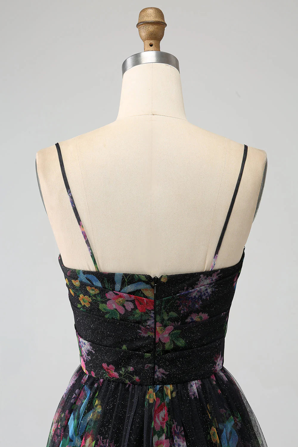 Amzcw Black Printed A Line Spaghetti Straps Long Prom Dress with Slit prom dresses shops