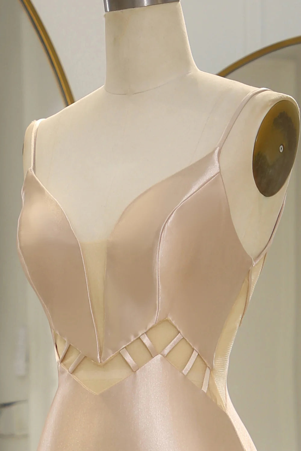 Amzcw Champagne Mermaid Spaghetti Straps Backless Long Prom Dress prom dresses with long sleeves