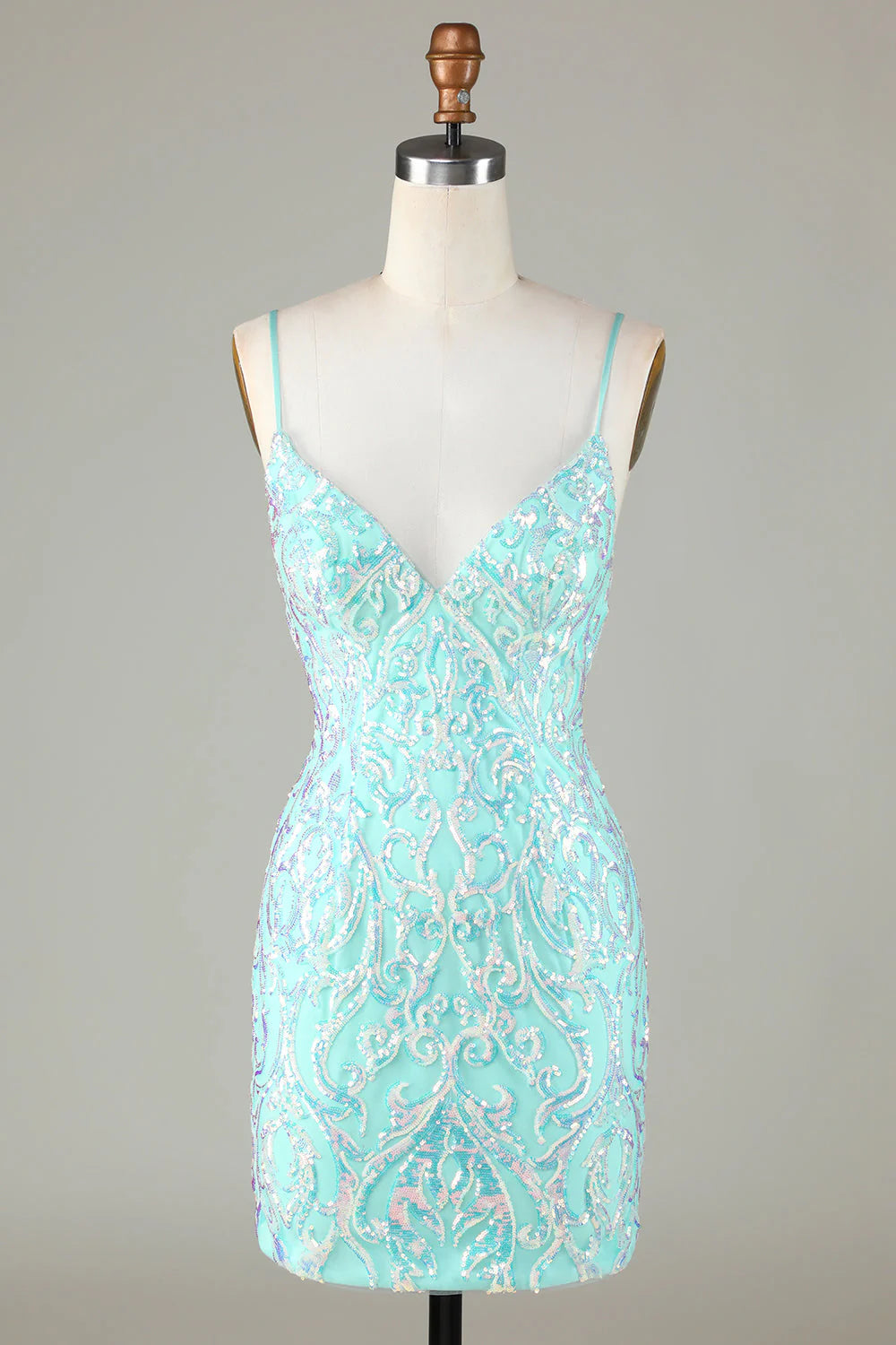 Amzcw Sparkly Tight Spaghetti Straps Green Homecoming Dress with Backless