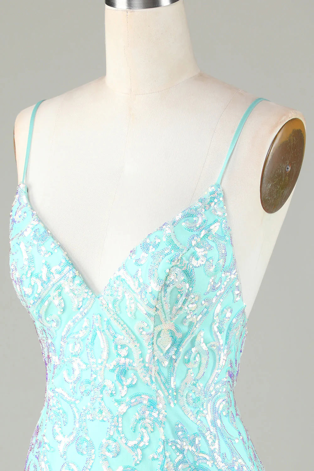 Amzcw Sparkly Tight Spaghetti Straps Green Homecoming Dress with Backless