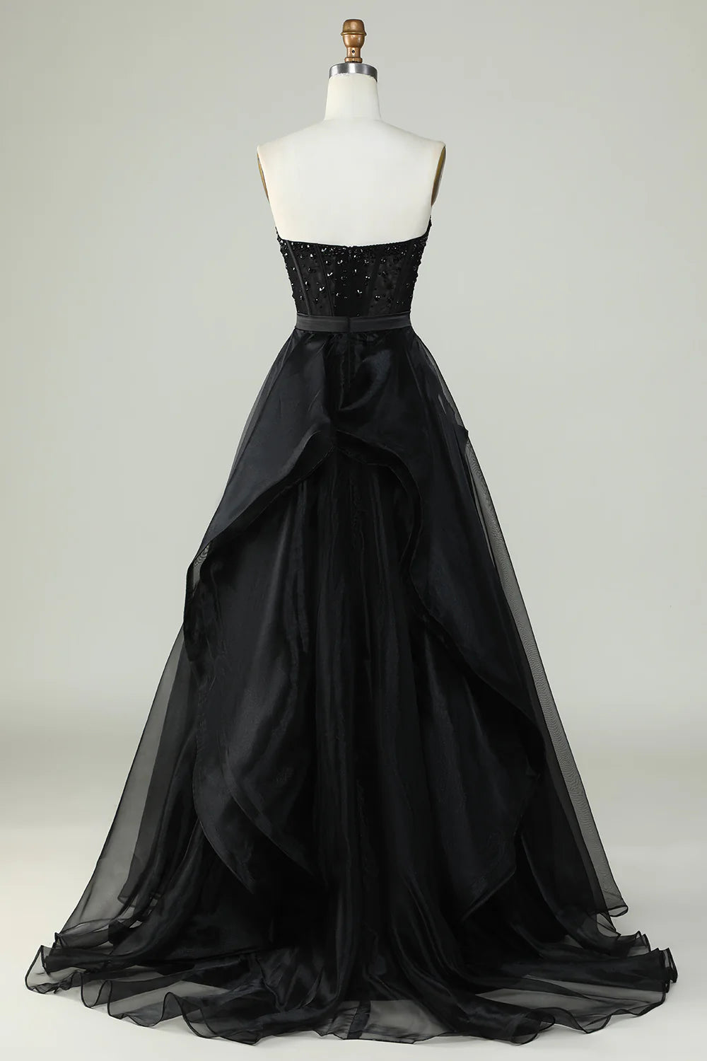 Vestido de noche formal Amzcw de princesa, corte en A, escote corazón, negro, sin tirantes 