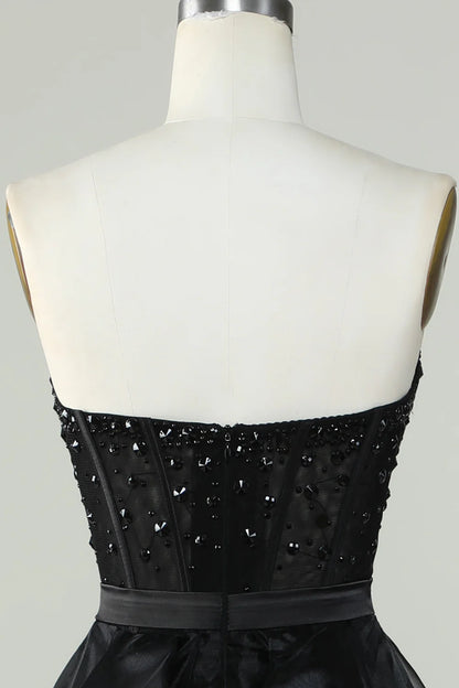 Vestido de noche formal Amzcw de princesa, corte en A, escote corazón, negro, sin tirantes 