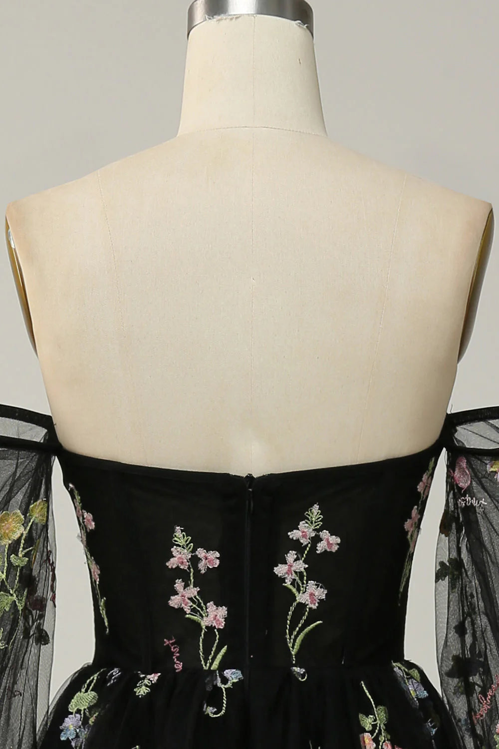 Amzcw Black A-Line Off The Shoulder Prom Dress with Embroidery