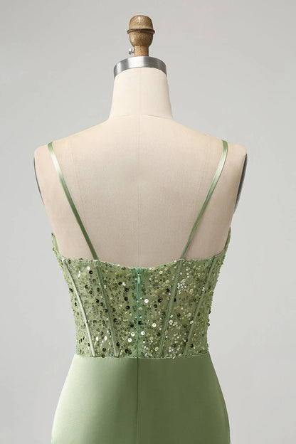Amzcw Sparkly Sage Bodycon Sequin Corset Short Homecoming Dress with Slit