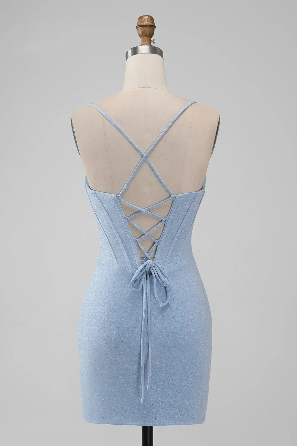 Amzcw Light Blue Bodycon Spaghetti Straps Corset Short Homecoming Dress