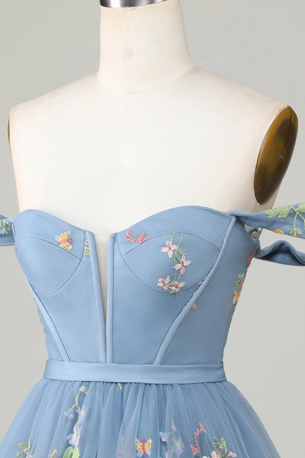 Amzcw Cute Grey Blue A Line Sweetheart Short Homecoming Dress with Embroidery