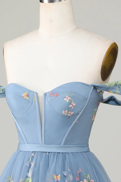 Amzcw Cute Grey Blue A Line Sweetheart Short Homecoming Dress with Embroidery