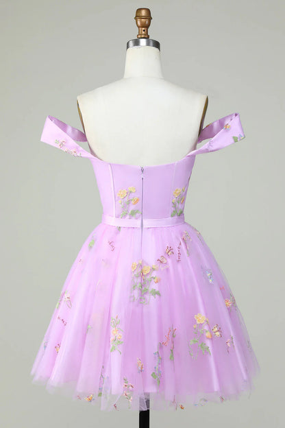 Amzcw Cute A Line Sweetheart Purple Short Homecoming Dress with Embroidery