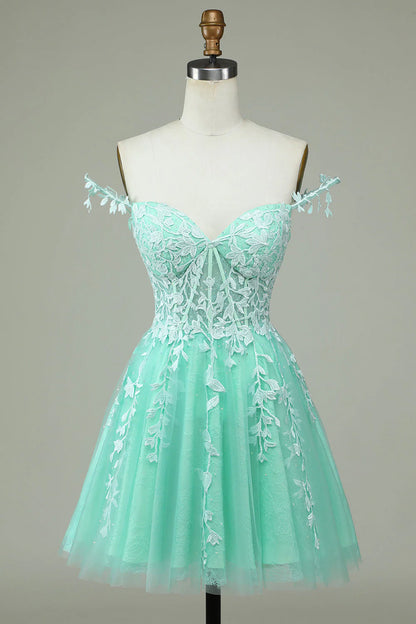 Amzcw Stylish A Line Spaghetti Straps Mint Short Homecoming Dress with Appliques