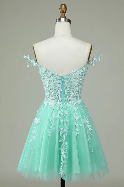 Amzcw Stylish A Line Spaghetti Straps Mint Short Homecoming Dress with Appliques