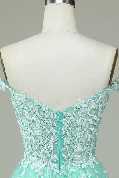 Amzcw Stylish A Line Spaghetti Straps Mint Short Homecoming Dress with Appliques