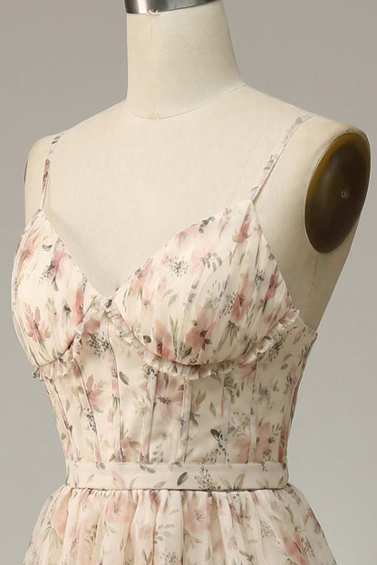 Vestido de fiesta con abertura y estampado de albaricoque en línea A 