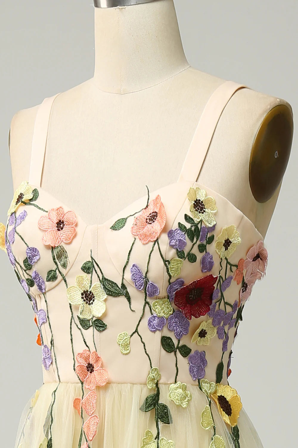 Vestido de fiesta Amzcw de corte A con tirantes finos, color champán, largo hasta la rodilla y apliques 