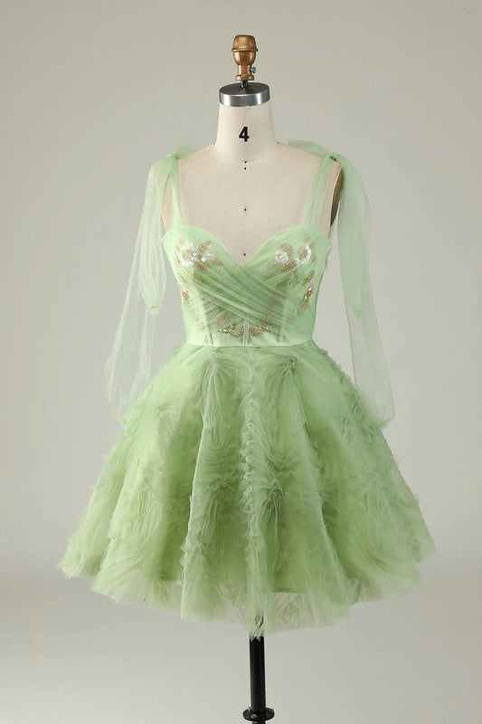 Amzcw Green A Line Sweetheart Short Homecoming Dress with Appliques Sequins