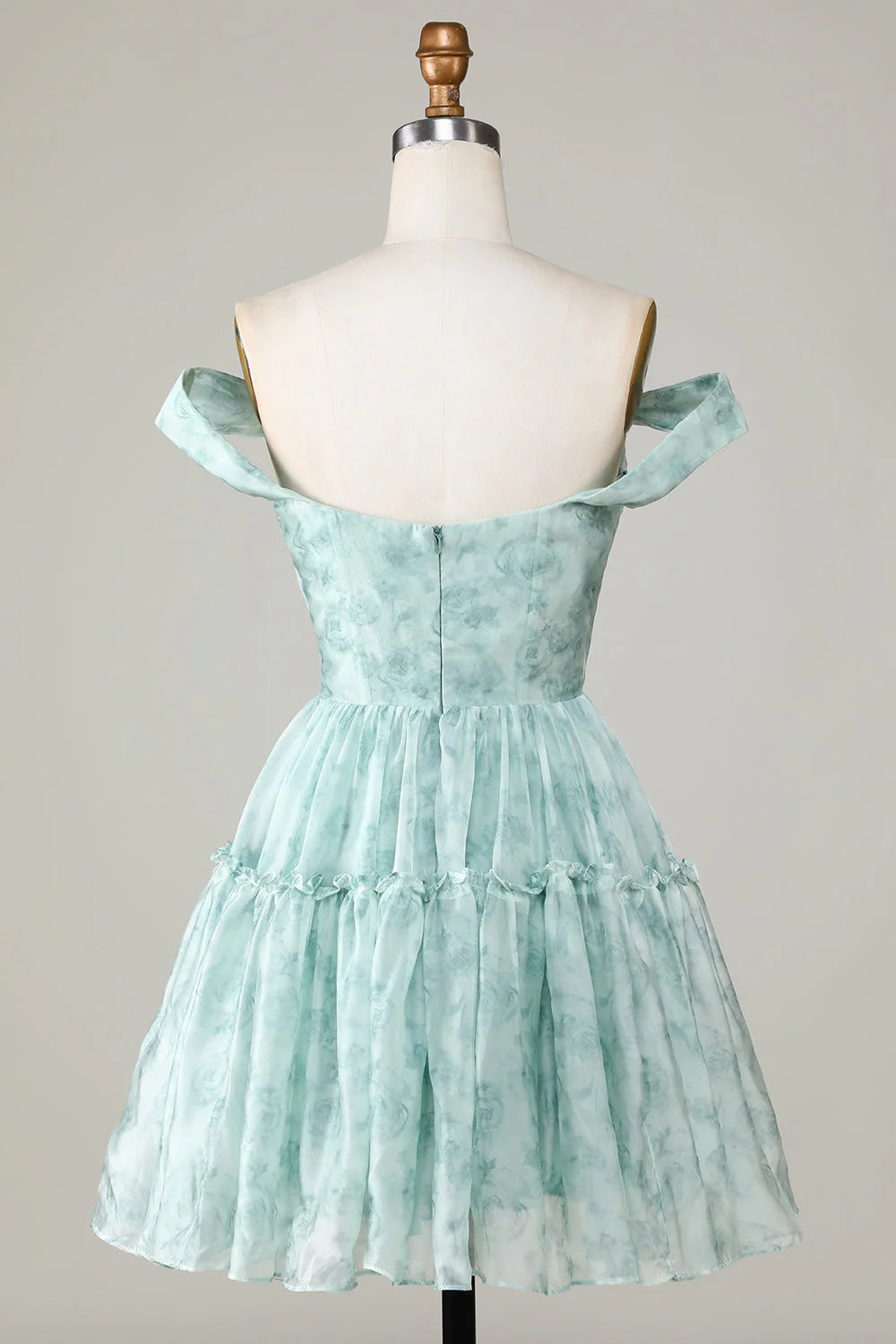 Amzcw Cute Sage A Line Off The Shoulder Corset Pleated Unique Print Homecoming Dress