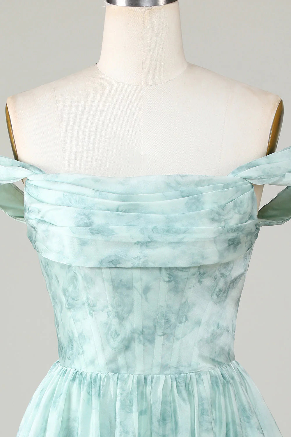 Amzcw Cute Sage A Line Off The Shoulder Corset Pleated Unique Print Homecoming Dress