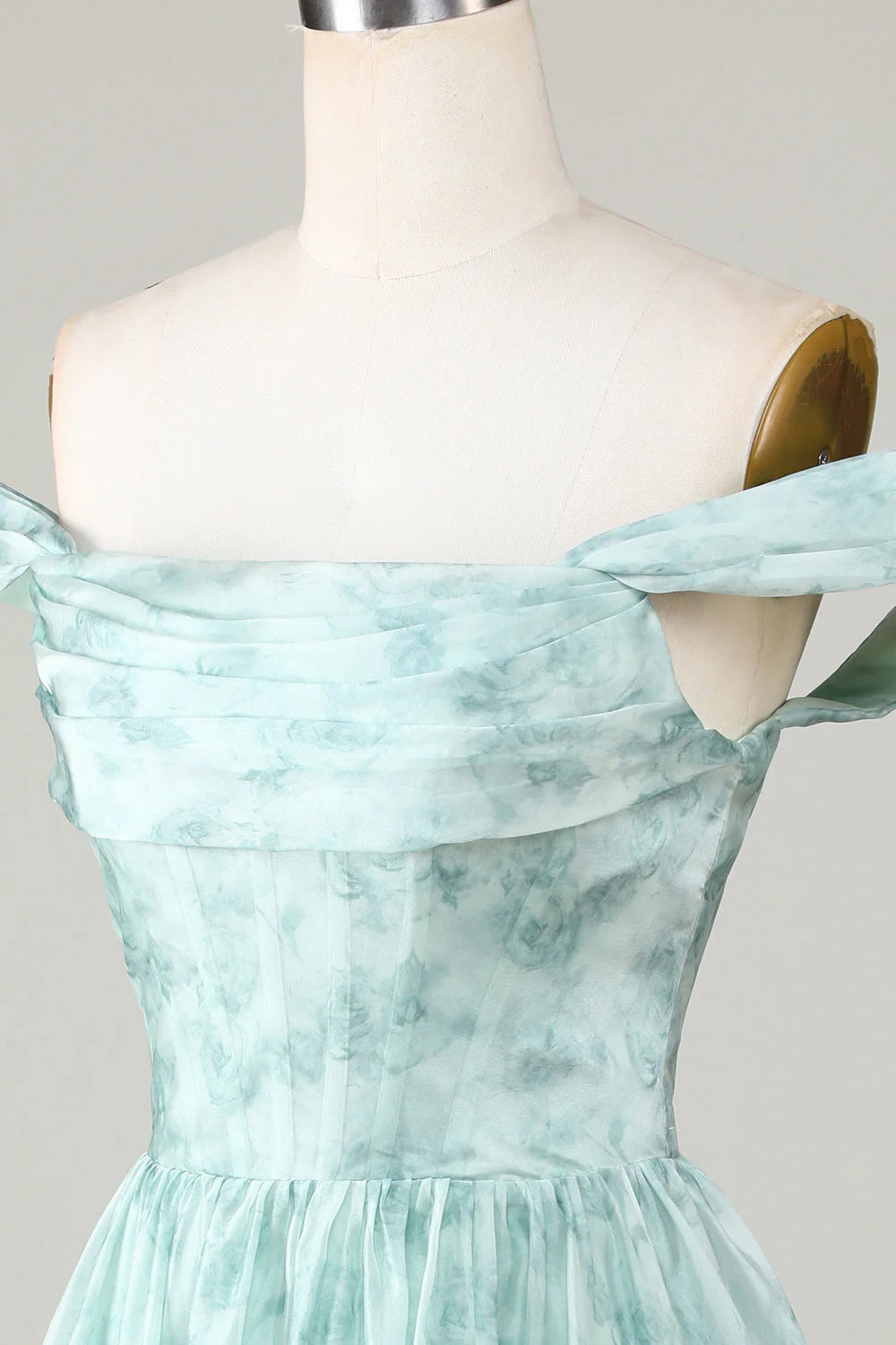 Amzcw Cute Sage A Line Off The Shoulder Corset Pleated Unique Print Homecoming Dress