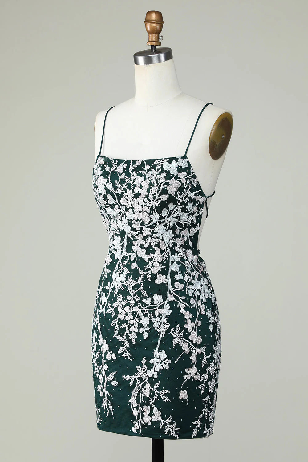 Amzcw Dark Green Bodycon Spaghetti Straps Homecoming Dress With Appliques