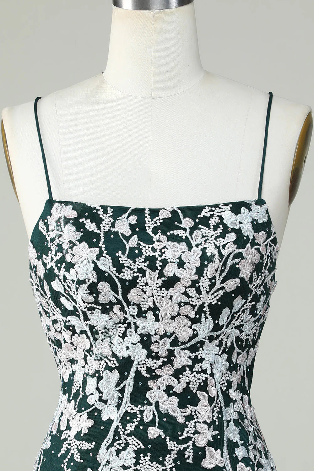Amzcw Dark Green Bodycon Spaghetti Straps Homecoming Dress With Appliques