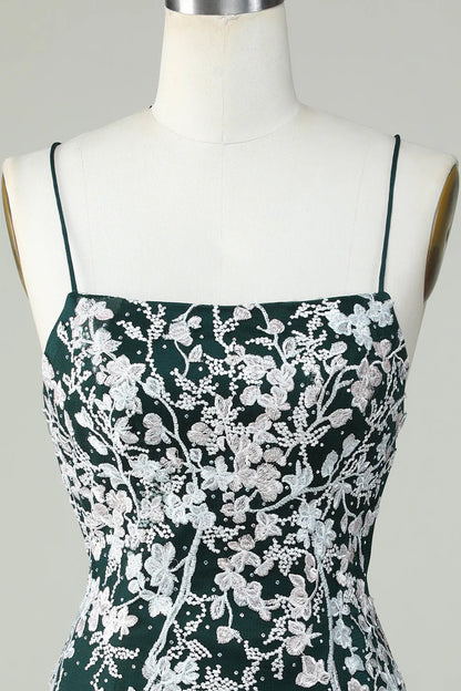 Amzcw Dark Green Bodycon Spaghetti Straps Homecoming Dress With Appliques