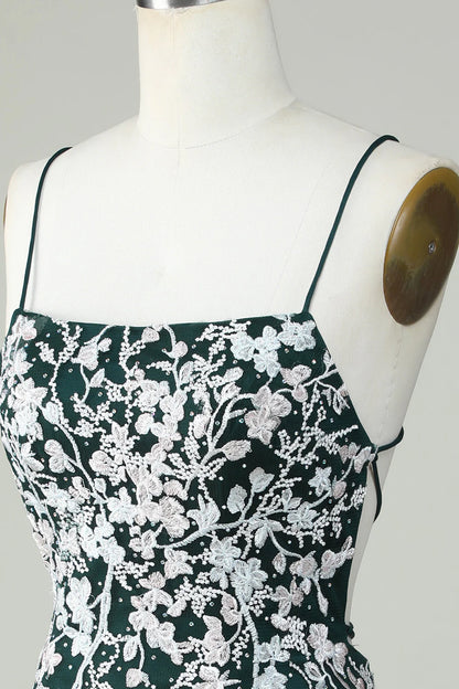 Amzcw Dark Green Bodycon Spaghetti Straps Homecoming Dress With Appliques