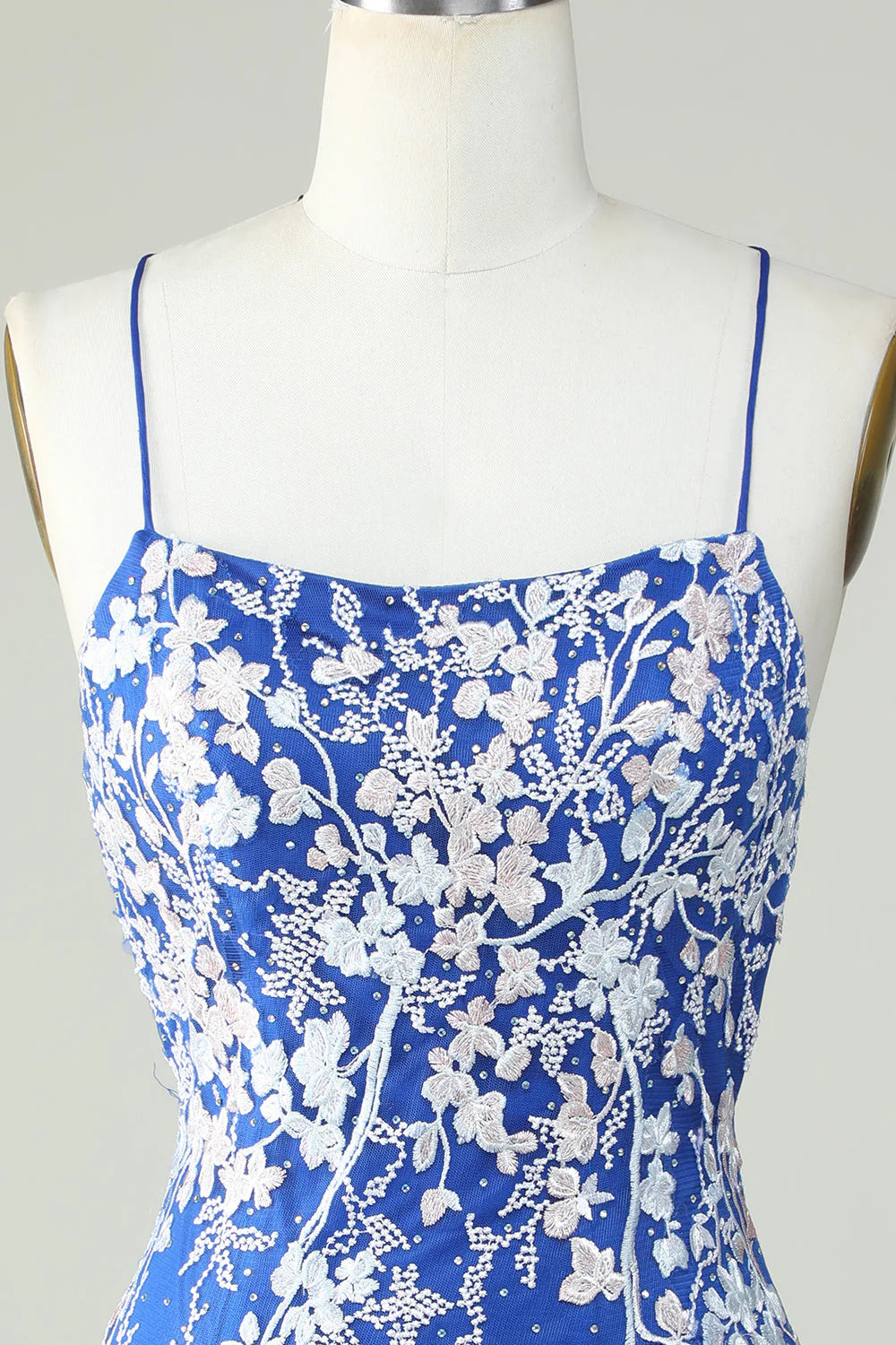 Amzcw Royal Blue Bodycon Spaghetti Straps Short Homecoming Dress With Appliques