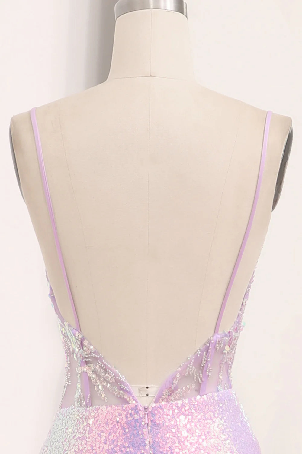 Amzcw Sparkly Light Purple Mermaid Backless Long Corset Prom Dress With Slit prom dresses with long sleeves