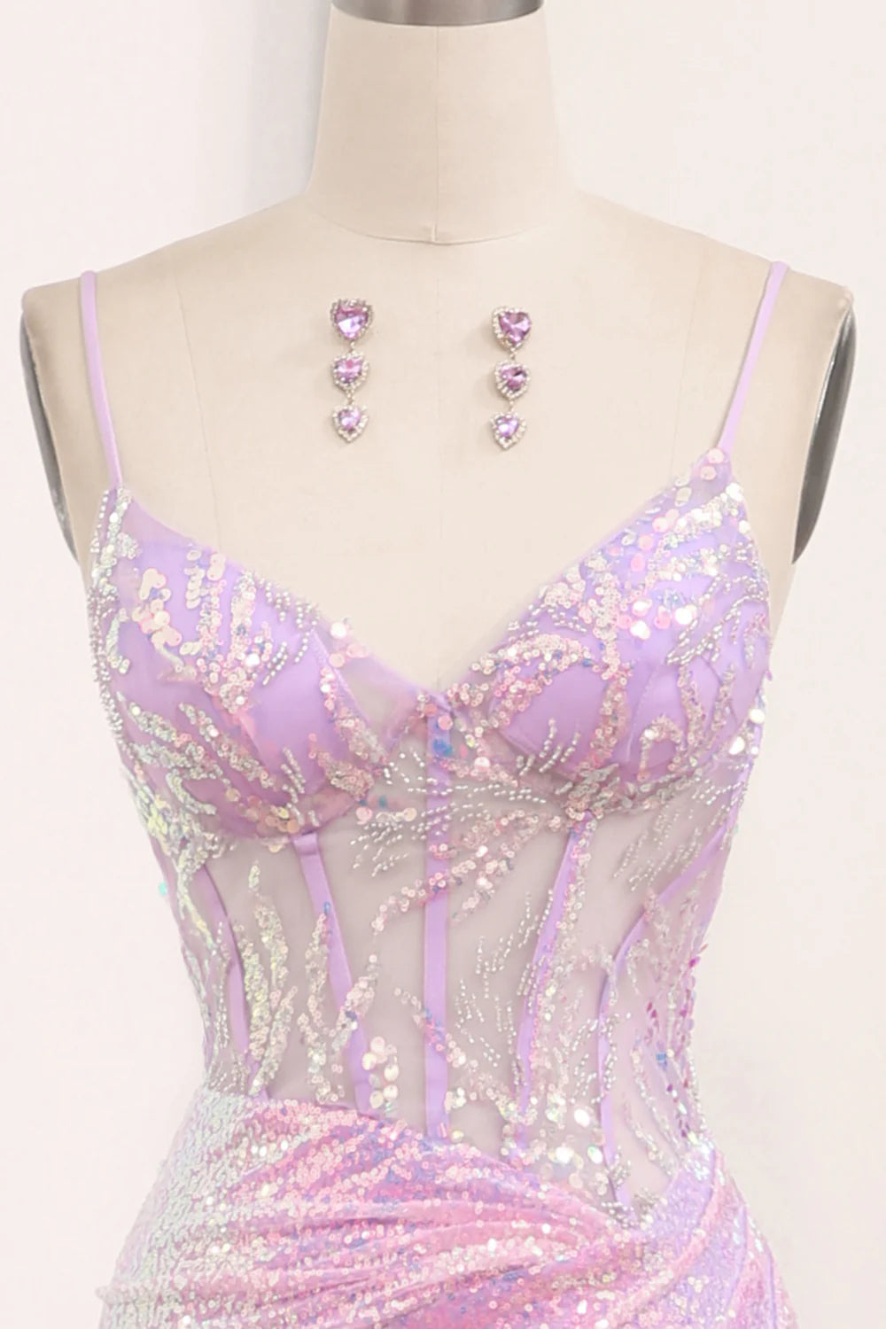 Amzcw Sparkly Light Purple Mermaid Backless Long Corset Prom Dress With Slit prom dresses with long sleeves