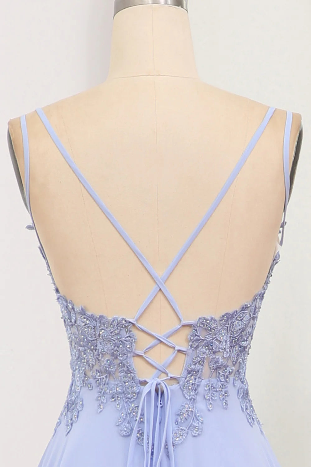 Amzcw Lavender A Line Spaghetti Straps Backless Long Prom Dress With Slit prom dresses with long sleeves