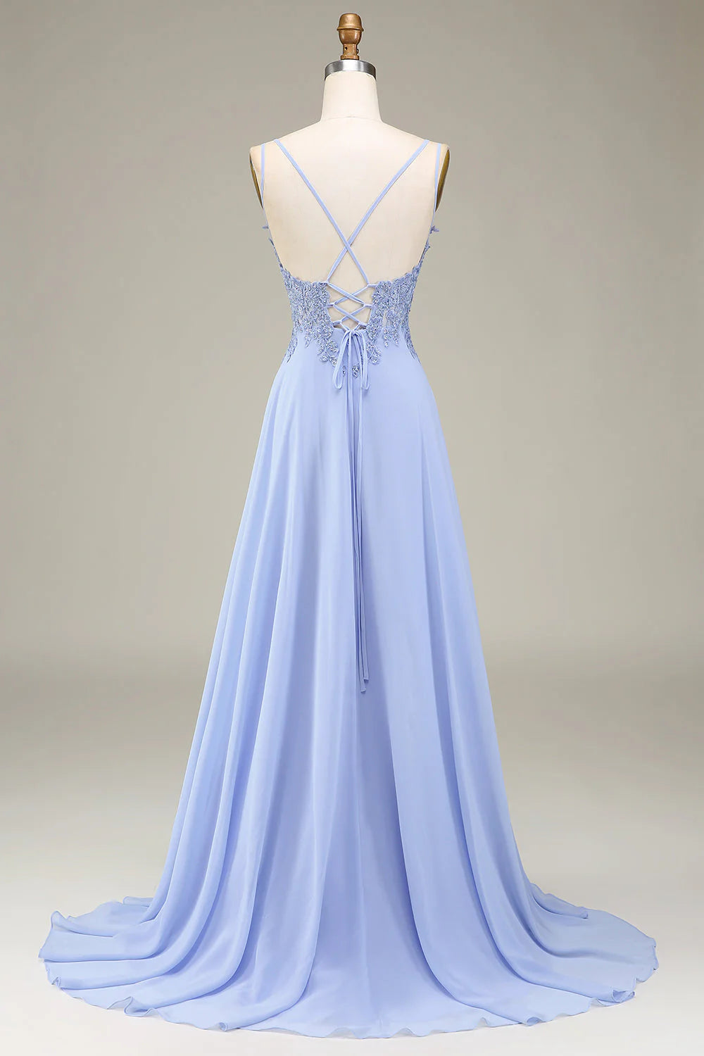 Amzcw Lavender A-Line Spaghetti Straps Long Appliques Prom Dress with Slit prom clothing