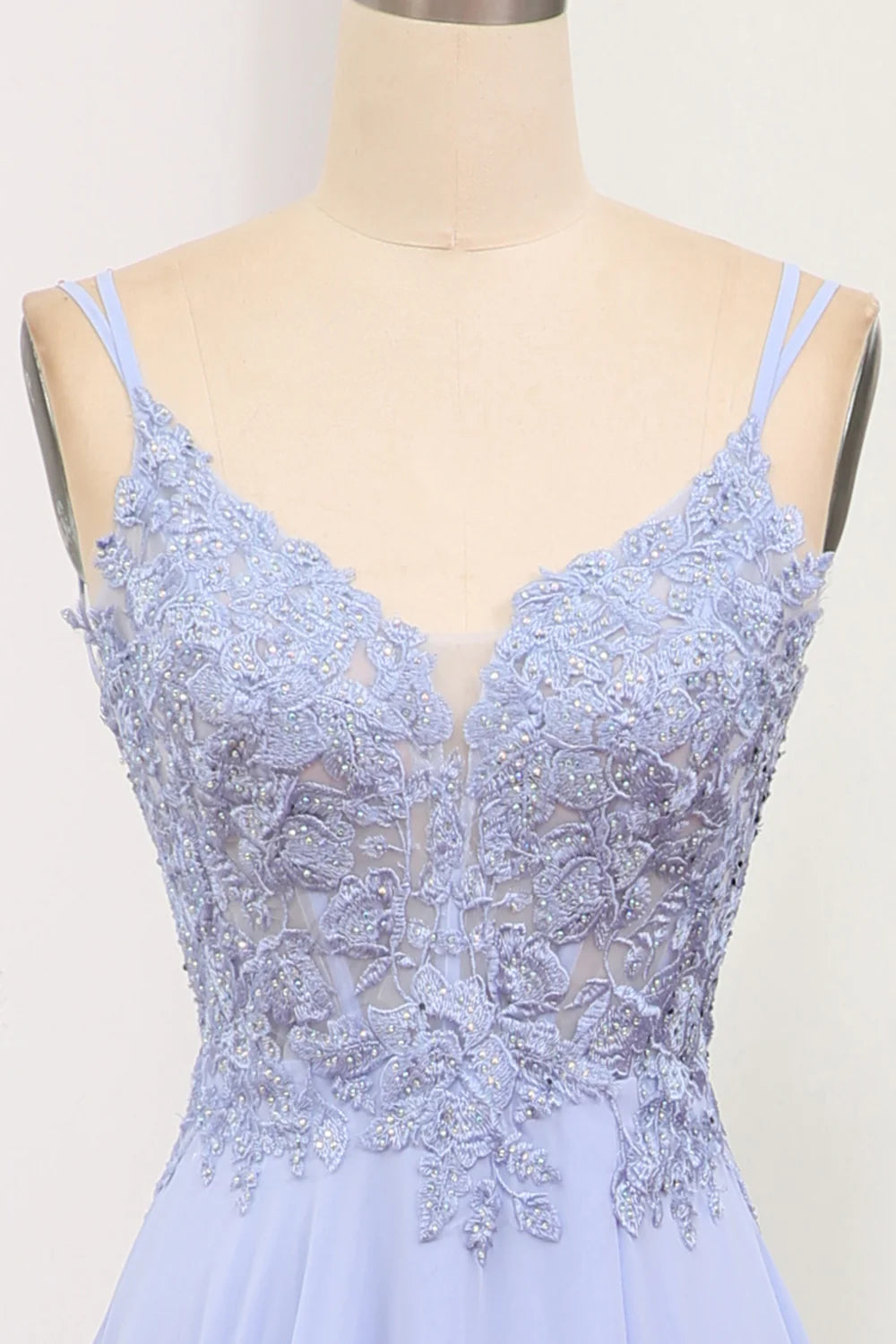 Amzcw Lavender A Line Spaghetti Straps Backless Long Prom Dress With Slit prom dresses with long sleeves