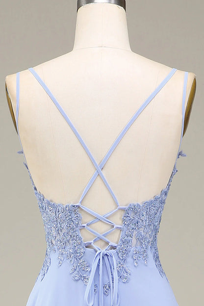 Amzcw Lavender A-Line Spaghetti Straps Long Appliques Prom Dress with Slit prom clothing