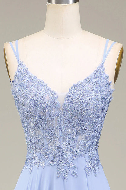 Amzcw Lavender A-Line Spaghetti Straps Long Appliques Prom Dress with Slit prom clothing